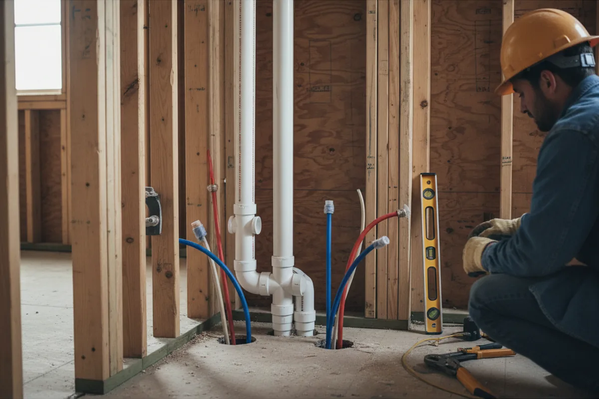 Drain and supply rough-in during Drain Cleaning in Carver